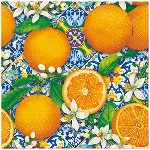 20 Servietten Orange Boom - Orangen auf Fliesen 33x33cm