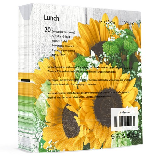 20 Servietten Harvest sunflower - Sonnenblumen im Strauß 33x33cm