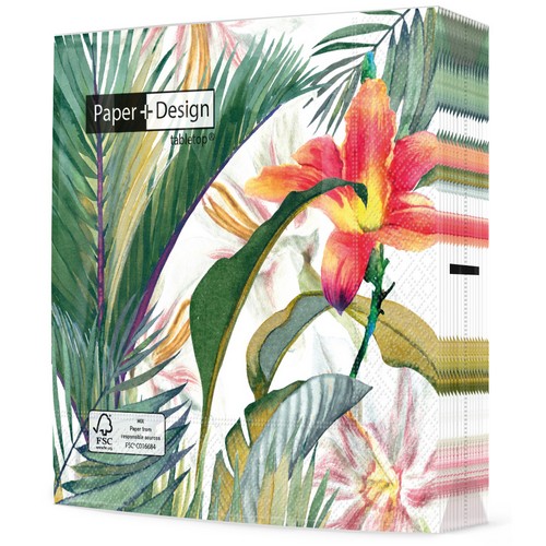 20 Servietten Tropical Paradise - Tropische Blüte um Blätter 33x33cm
