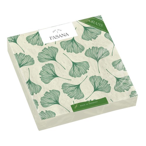 20 kleine Cocktailservietten nachhaltig Gras Ginkgo Pattern - Ginkgo grün 24x24cm