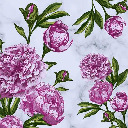 20 Servietten Lovely Peonies - Pfingstrosen mit Blätter 33x33cm