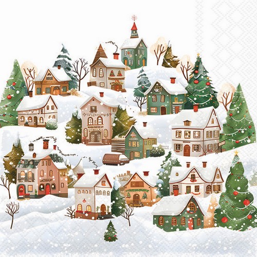 20 Servietten Winter Village - Niedliche Winterstadt 33x33cm