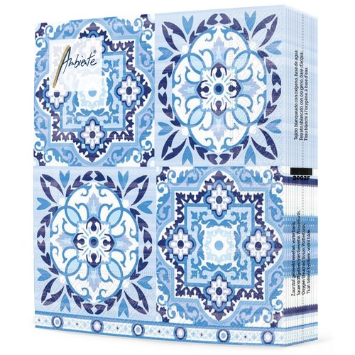 20 Servietten Tiles blue - Fliesenmuster blau-weiß 33x33cm