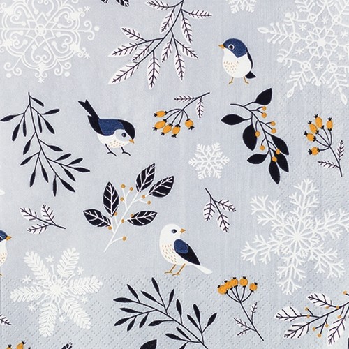20 Servietten Birds and Twigs - Blätter und Vögel Winter 33x33cm