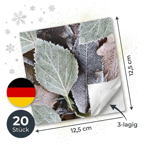 20 kleine Cocktailservietten Winter leaves - Gefrorene Naturblätter 25x25cm