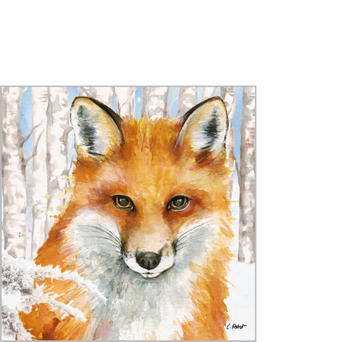 20 kleine Cocktailservietten Giorgia - Niedlicher Fuchs vor Birkenwald 25x25cm