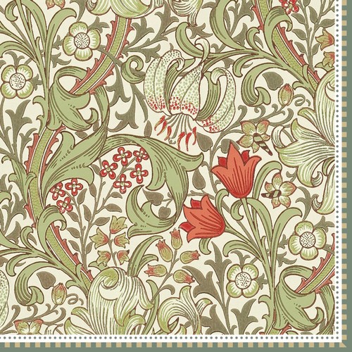 20 Servietten William Morris green - Künstlerische Ranken und Blumen 33x33cm