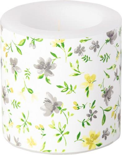 Kerze rund klein Fleurs - Blumen mini lila gelb Ø7,5cm, Höhe 7,5cm