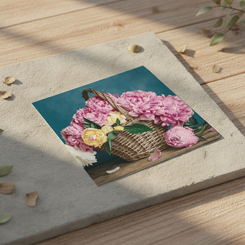 20 Servietten Peony Basket - Rosa Pfingstrosen im Korb 33x33cm