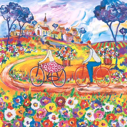 20 Servietten Portchie Art Flowers for Aunt Julieta - Auf dem Fahrrad zur Blumenstadt 33x33cm
