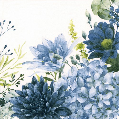 20 Servietten Orla Crisantemos blue - Blaue Blumenvielfalt 33x33cm