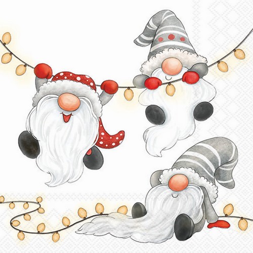 20 Servietten Gnomes on the light chain white - Gnome und Lichterketten weiß 33x33cm