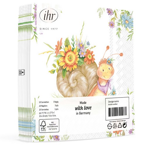 20 Servietten Flower Hanni - Schnecke mit Blumensammlung 33x33cm