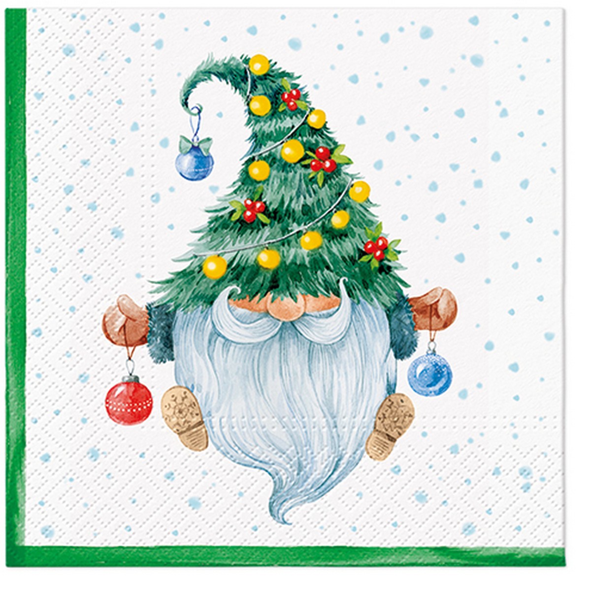 20 Servietten Fancy Gnome - Zwerg mit Mütze als Tannenbaum 33x33cm