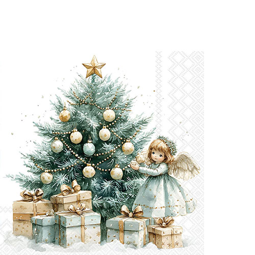 20 kleine Cocktailservietten Christmas Fairy - Engel am Weihnachtsbaum 25x25cm