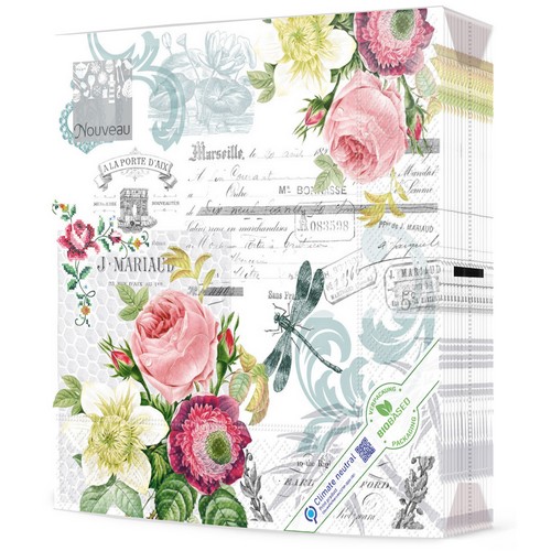 20 Servietten Lisetta - Vintage Blumen mit Libelle   33x33cm
