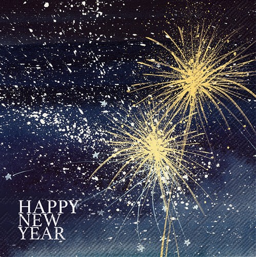 20 Servietten Happy Silvester blue - Feuerwerk am Himmel 33x33cm