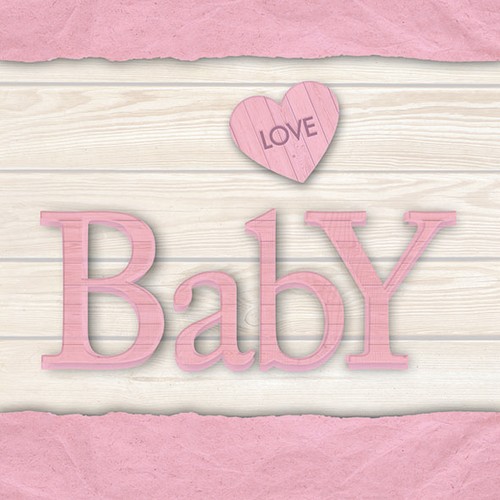 20 Servietten Baby Love Girl - Baby auf Holz rosa 33x33cm