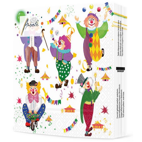 20 Servietten Carnival - Tanzende Clowns 33x33cm
