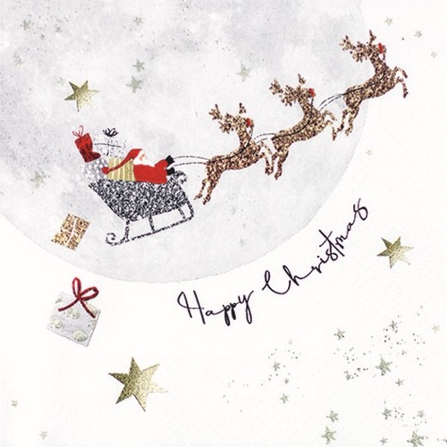20 Servietten Santa`s Ride - Santa fliegt mit dem Schlitten 33x33cm
