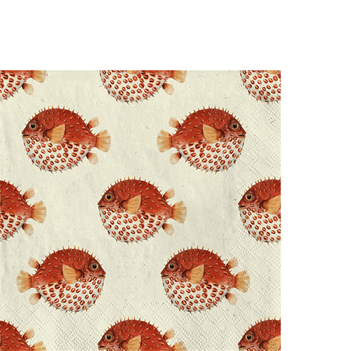 20 kleine Cocktailservietten aus Recycling-Papier Underwater Friends - Rote Kugelfische 25x25cm