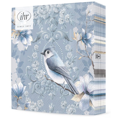 20 Servietten Penelope light blue - Vogel in blauer Welt 33x33cm
