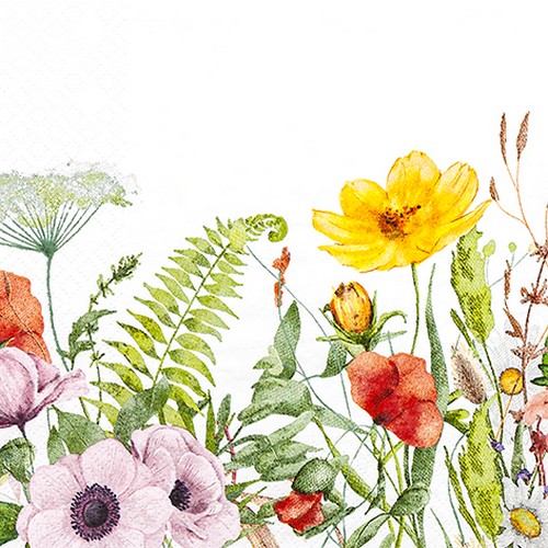 20 Servietten Field of Flowers - Blumenwiese naturell 33x33cm