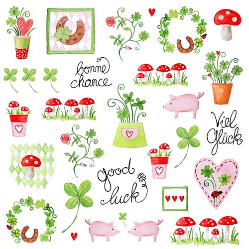 20 Servietten Lovely Luck - Symbole des Glücks 33x33cm