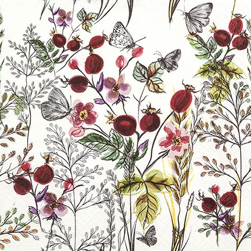 20 Servietten Autumn Scene - Handgemalte Blumenwiese 33x33cm