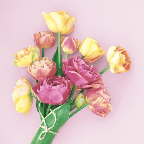 20 Servietten Herald of Spring - Frühlingsstrauss auf rosa 33x33cm