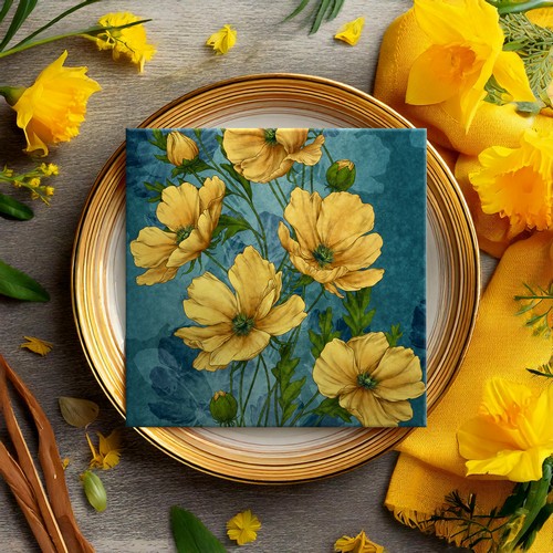 20 Servietten Elegant yellow Flowers - Elegante gelbe Blumen 33x33cm