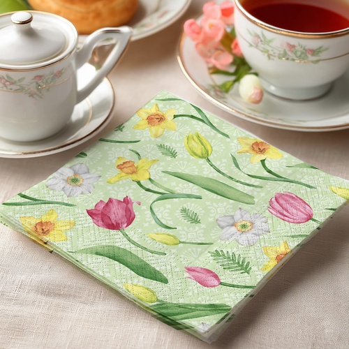 20 kleine Cocktailservietten Joyful Blooms - Schönste Frühlingsblumen 25x25cm
