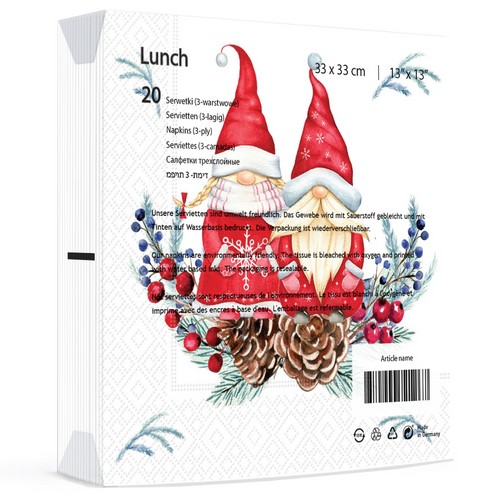 20 Servietten Tomte couple - Paar von Winterzwerge 33x33cm