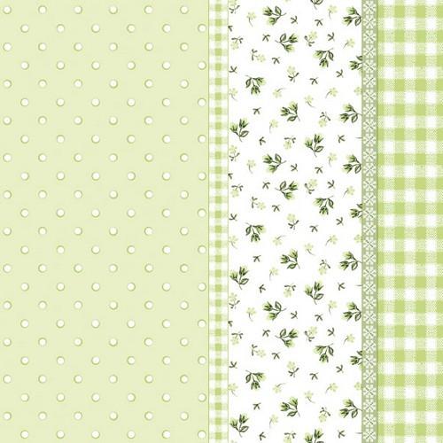 20 Servietten Lilly green - Grüne Bordüre mit Blümchen 33x33cm