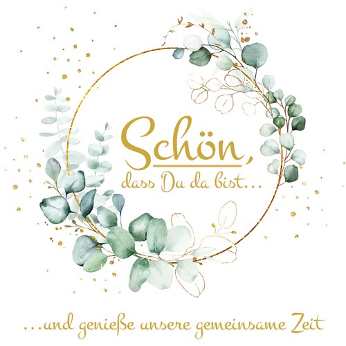 20 Servietten Eucalyptus Schön dass Du da bist 33x33cm