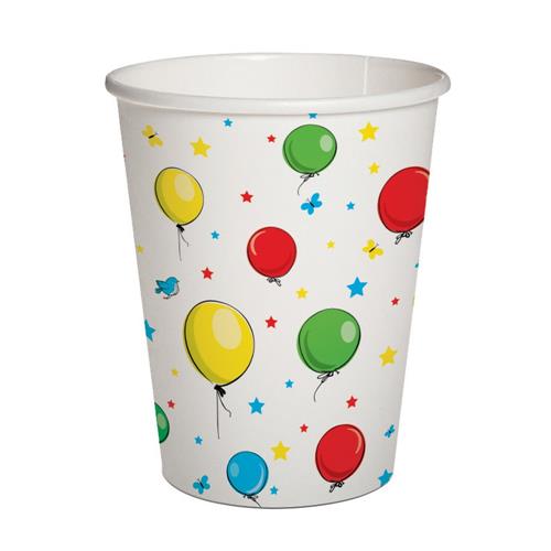 10 Pappbecher Balloons - Lustige Tiere an Ballons 250ml Ø5,5-8cm, H9cm