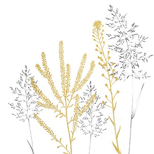 20 Servietten Simple Elegance gold - Dezente Gräser 33x33cm