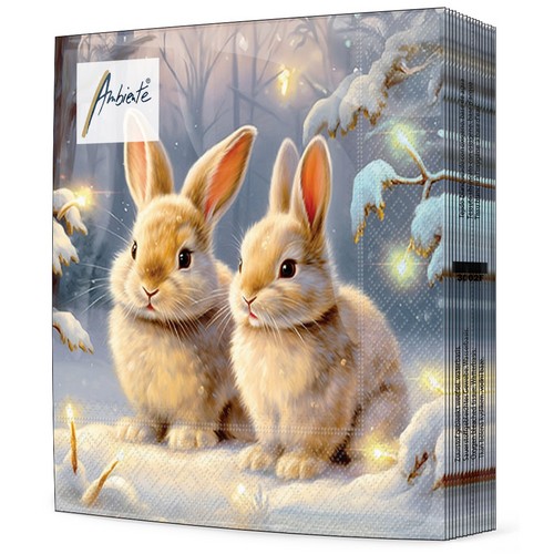 20 Servietten Welcome Winter - Hasenpaar im Winterwald 33x33cm