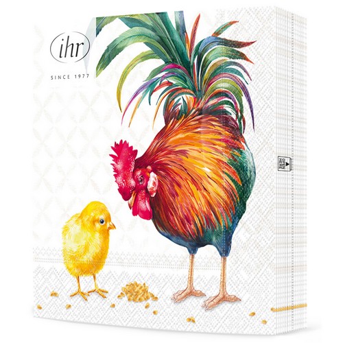 20 Servietten Rooster and Chick - Hahn und Küken 33x33cm