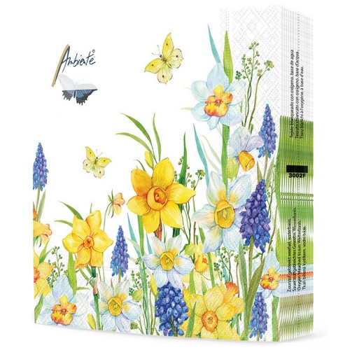 20 Servietten Narcis and Muscari - Wiese von Narzissen und Muscari 33x33cm