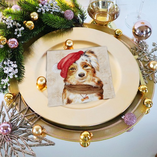 20 Servietten Jack cream - Hund mit Weihnachtsmütze 33x33cm