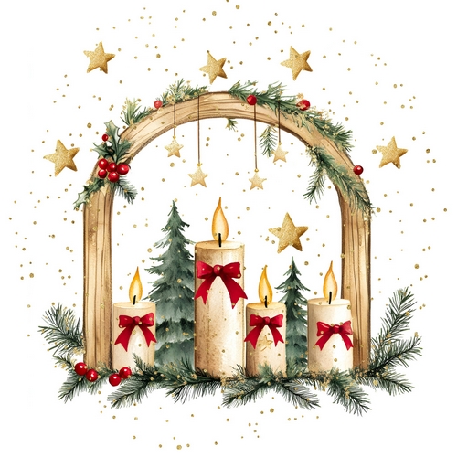 20 Servietten Christmas Candle Arch - Bogen über Adventskerzen 33x33cm