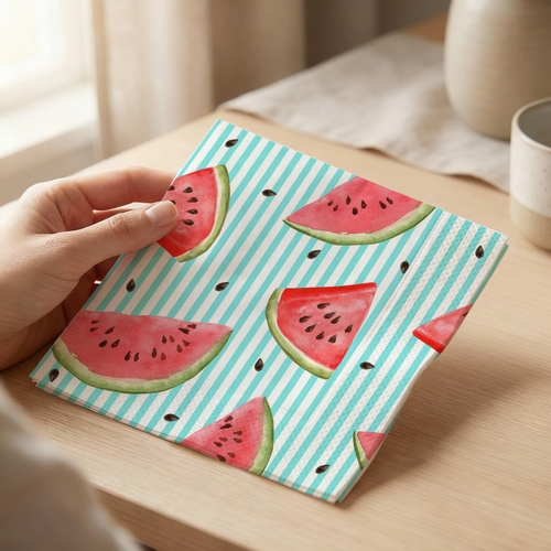 20 Servietten Melon lines - Melonen auf Streifen 33x33cm