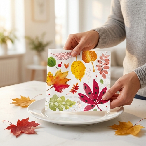20 Servietten Joyful Leaves - Bunte Herbstblätter mit Muster 33x33cm