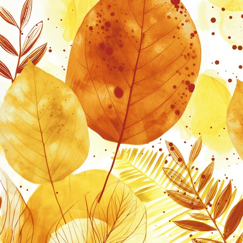 20 Servietten Fashion Leaves tangerine - Große Aquarell-Blätter gelb-orange 33x33cm