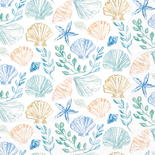 20 Servietten Blue Shells - Muscheln und Unterwasserpflanzen 33x33cm