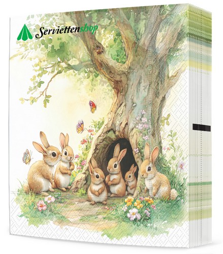 20 Servietten Rabbits Family in Tree - Hasenfamilie im Baum 33x33cm