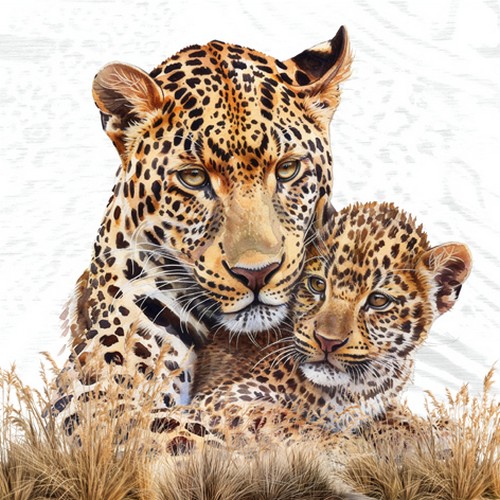 20 Servietten Leopard Mum & Cub - Leopardenmutter mit Kind 33x33cm