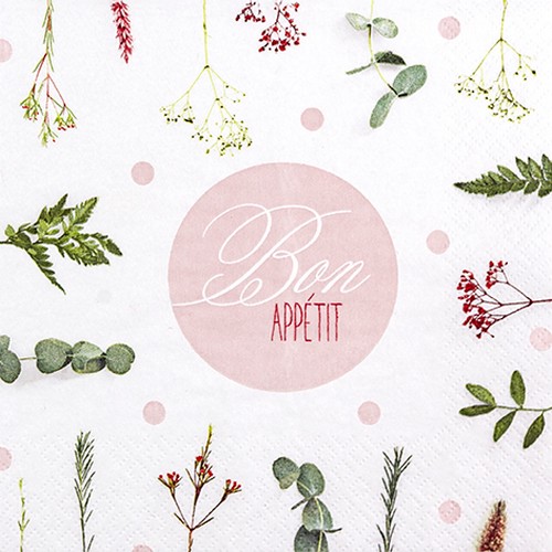 20 Servietten Bon Appétit - Guten Appetit mit Gräser 33x33cm
