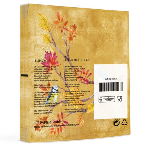 20 Servietten Oiseaux sur Branche de Marronnier - Blaumeisen auf herbstlichem Ast 33x33cm